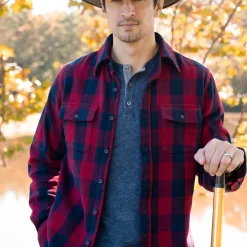 Clearance Stetson Buffalo Check Twill Shirt Red