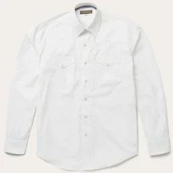 Clearance Stetson Classic Solid Snap Poplin Shirt In Optic White
