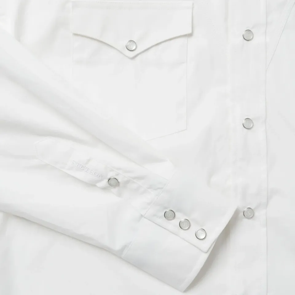 Clearance Stetson Classic Solid Snap Poplin Shirt In Optic White