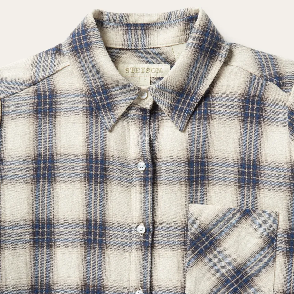 New Stetson Classic Western Flannel Shirt in White Cream