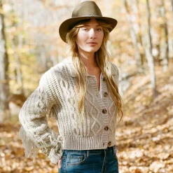 Online Stetson Cream Fringed Cardigan Tan