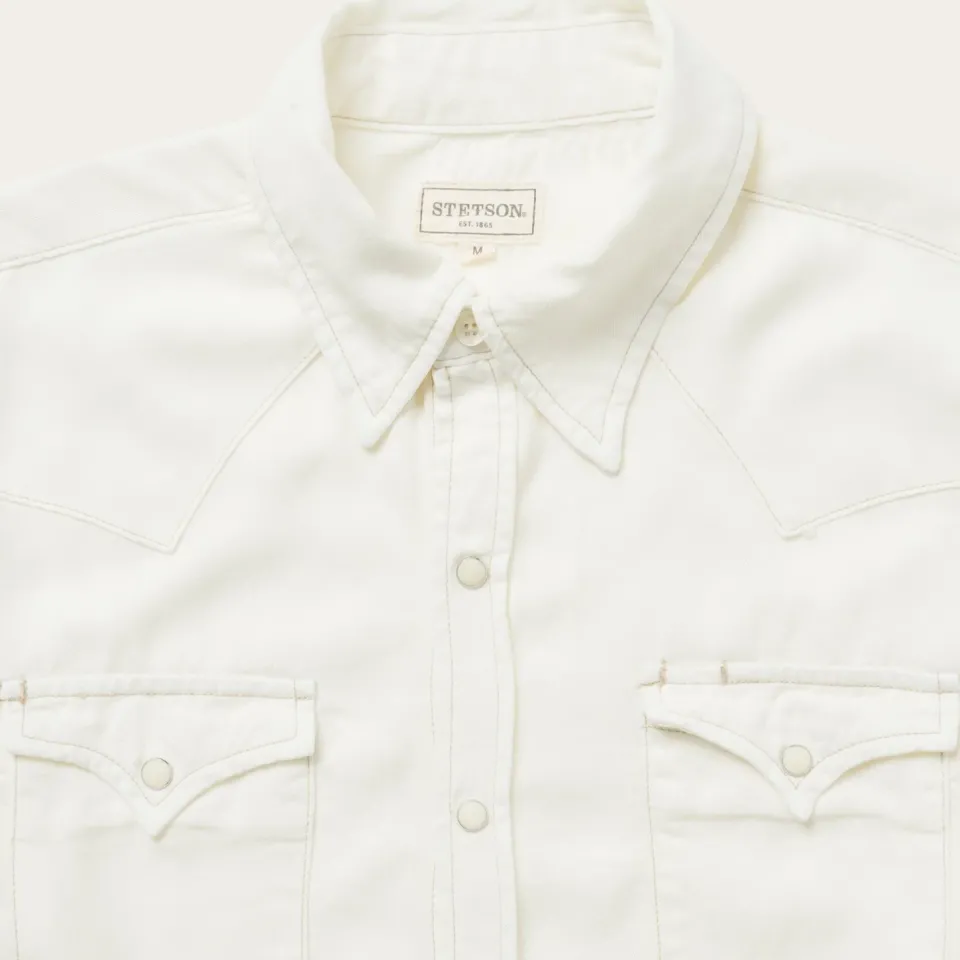Hot Stetson Cream Tencel Twill Shirt White