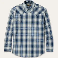 Discount Stetson Crystal Plaid Western Shirt Blue