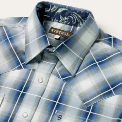 Discount Stetson Crystal Plaid Western Shirt Blue