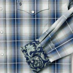 New Stetson Crystal Plaid Western Shirt Blue