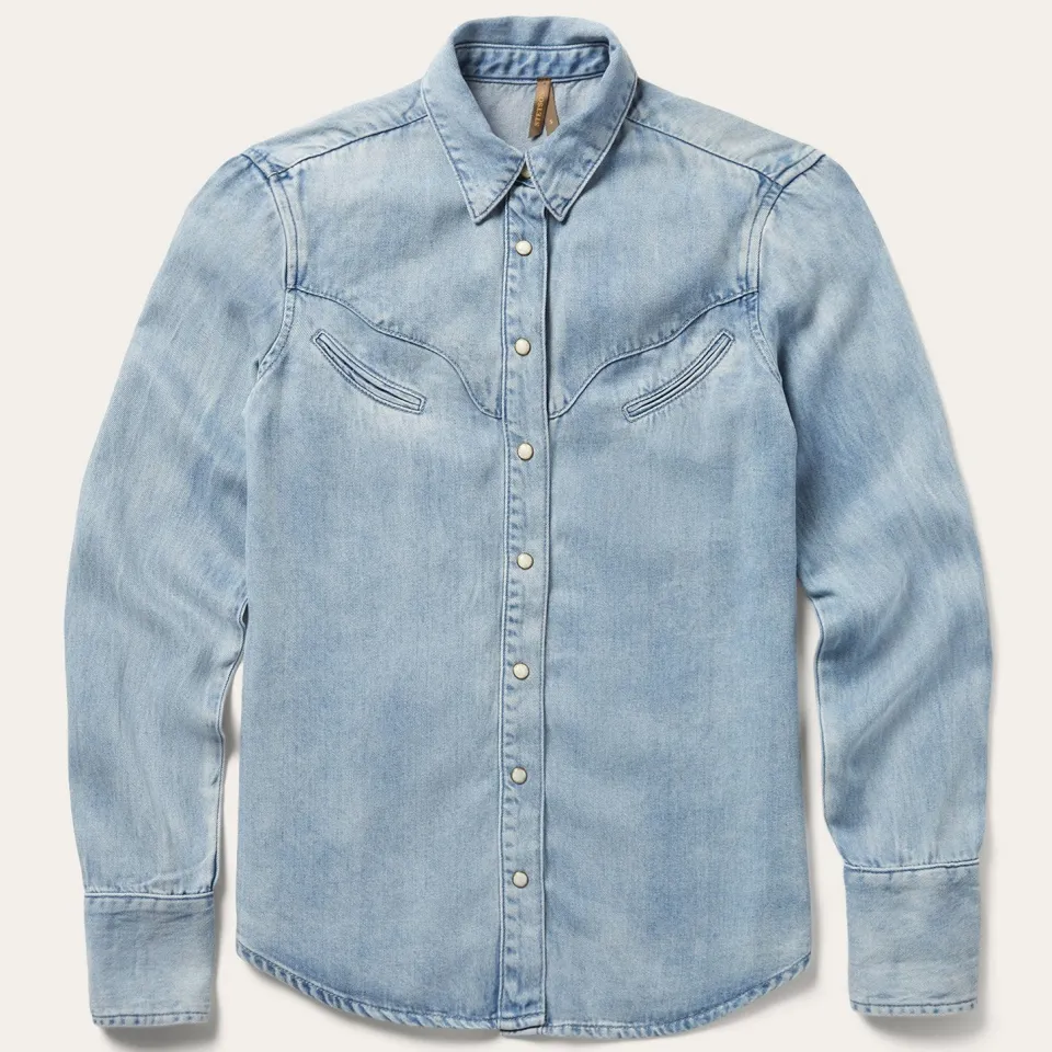 Best Stetson Curved Yoke Western Denim Top Blue