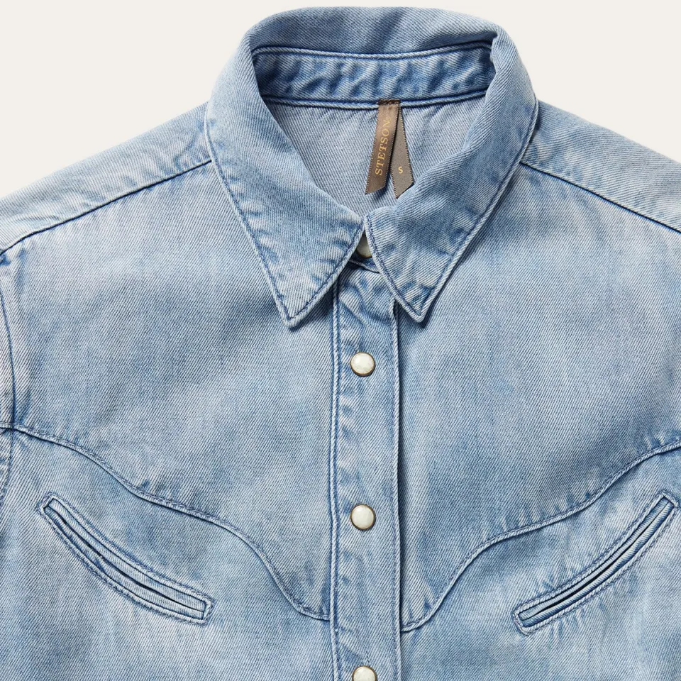 Best Stetson Curved Yoke Western Denim Top Blue