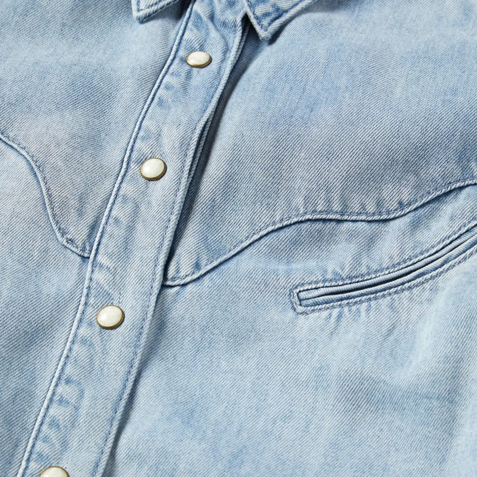 Best Stetson Curved Yoke Western Denim Top Blue
