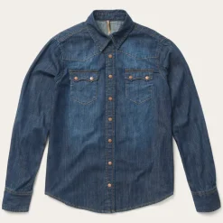 Online Stetson Dark Denim Snap Front Shirt Blue