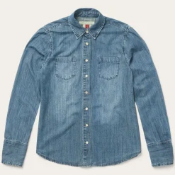 Outlet Stetson Denim Snap Front Western Shirt Blue