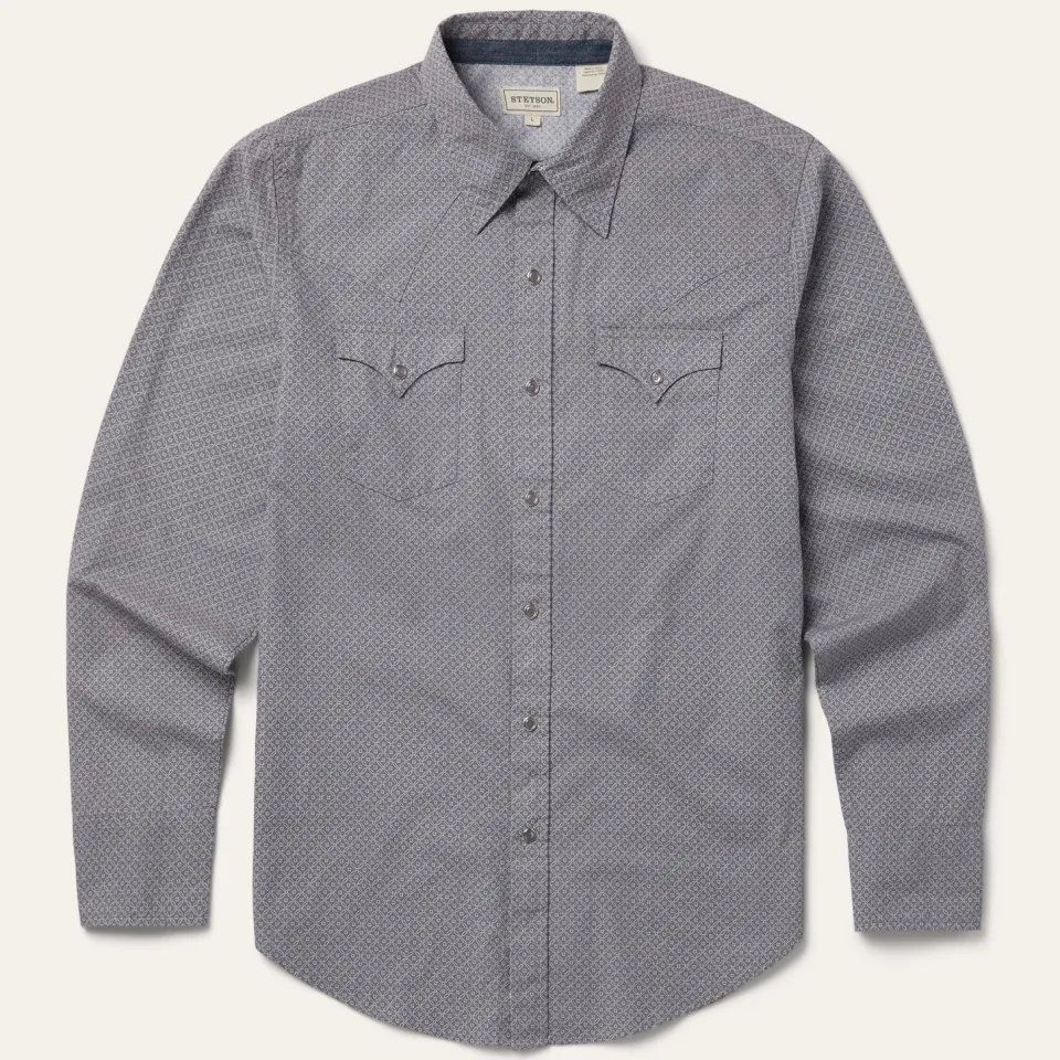 New Stetson Diamond Print Western Shirt Grey