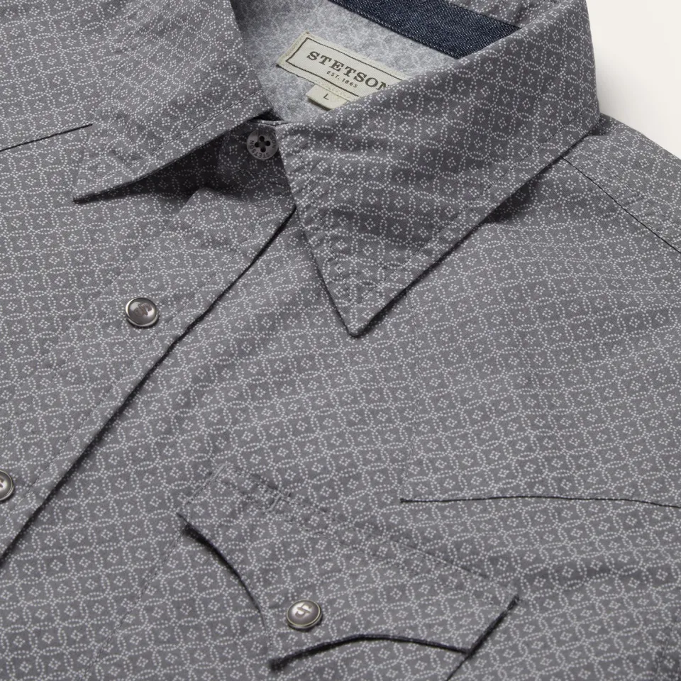 New Stetson Diamond Print Western Shirt Grey