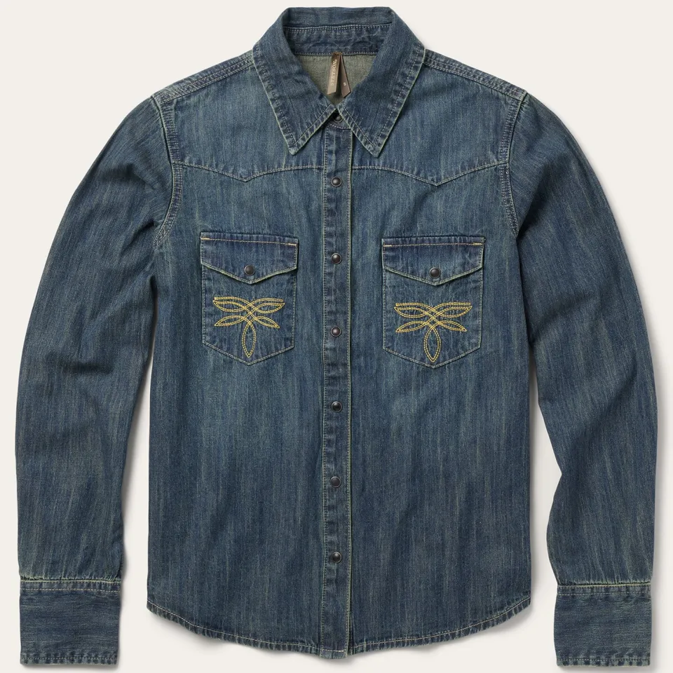 Stetson Dirty Denim Boyfriend Fit Shirt Blue