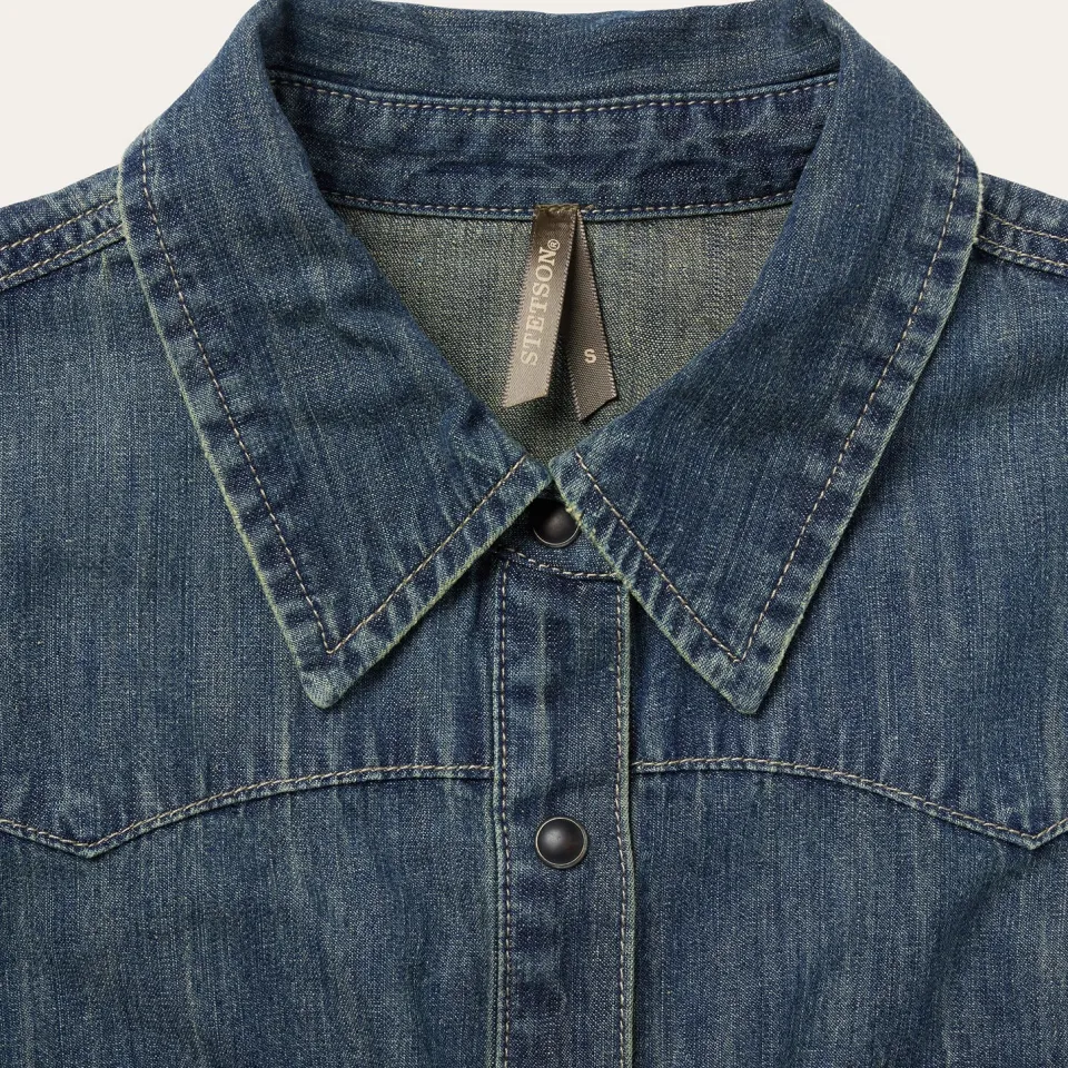 Hot Stetson Dirty Denim Boyfriend Fit Shirt Blue