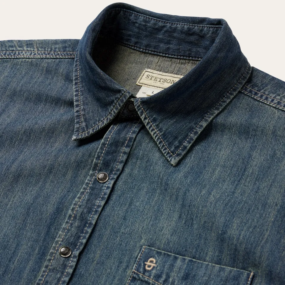 Clearance Stetson Dirty Denim Western Shirt Blue