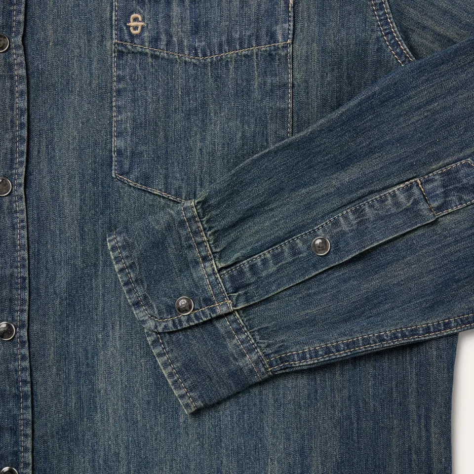 Clearance Stetson Dirty Denim Western Shirt Blue