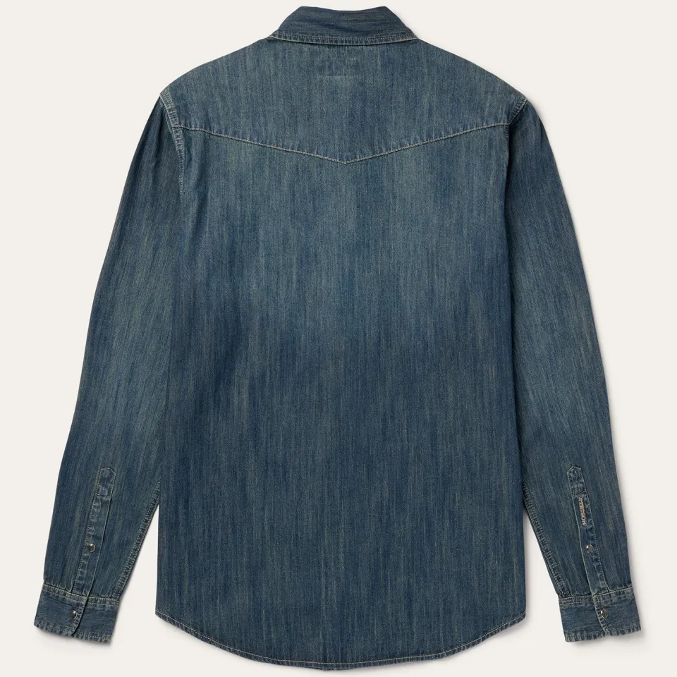 Outlet Stetson Dirty Denim Western Shirt Blue