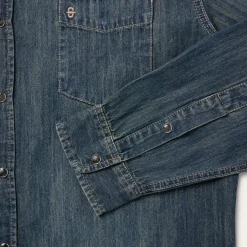 Outlet Stetson Dirty Denim Western Shirt Blue
