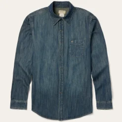 New Stetson Dirty Denim Western Shirt Blue