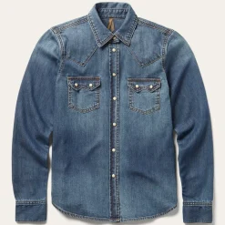 New Stetson Distressed Denim Shirt Blue