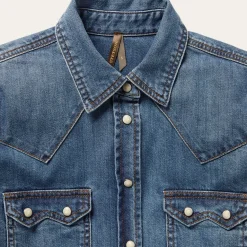 New Stetson Distressed Denim Shirt Blue