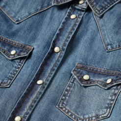 New Stetson Distressed Denim Shirt Blue