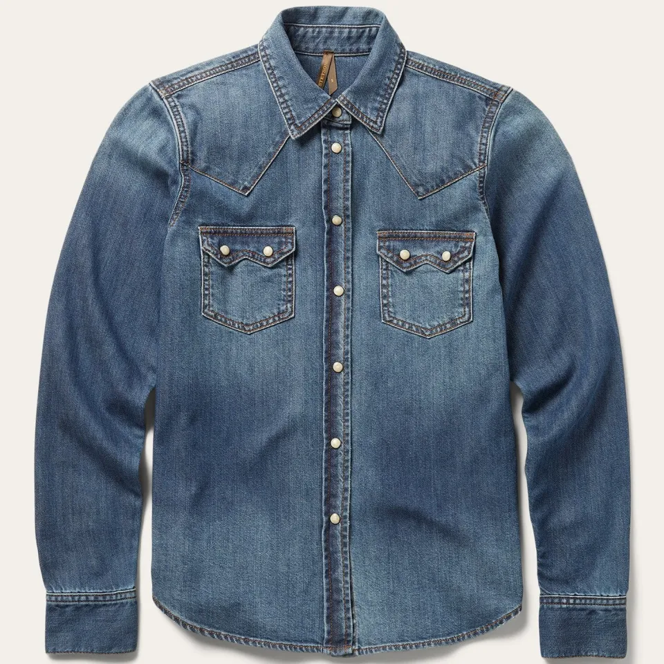Sale Stetson Distressed Denim Shirt Blue