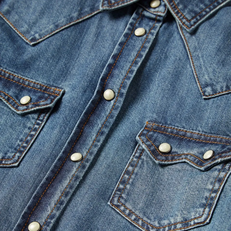 Sale Stetson Distressed Denim Shirt Blue