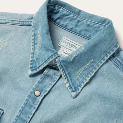 Stetson Distressed Denim Western Shirt Blue