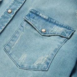 Discount Stetson Distressed Denim Western Shirt Blue