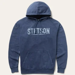 Online Stetson Distressed Logo Hooded Sweatshirt Blue