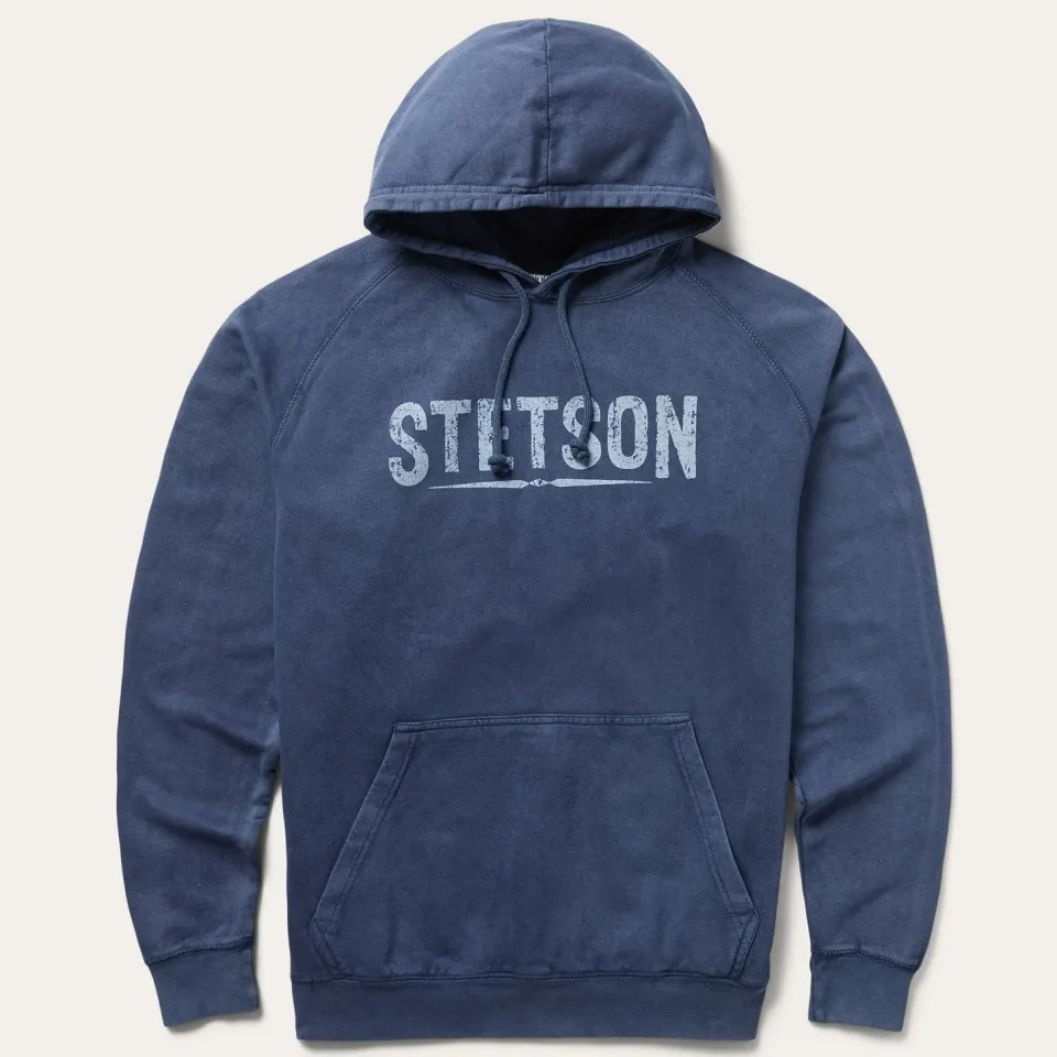 Online Stetson Distressed Logo Hooded Sweatshirt Blue