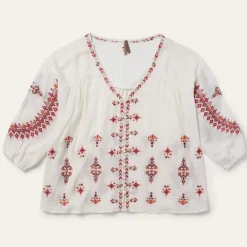 New Stetson Dobby Peasant Blouse White