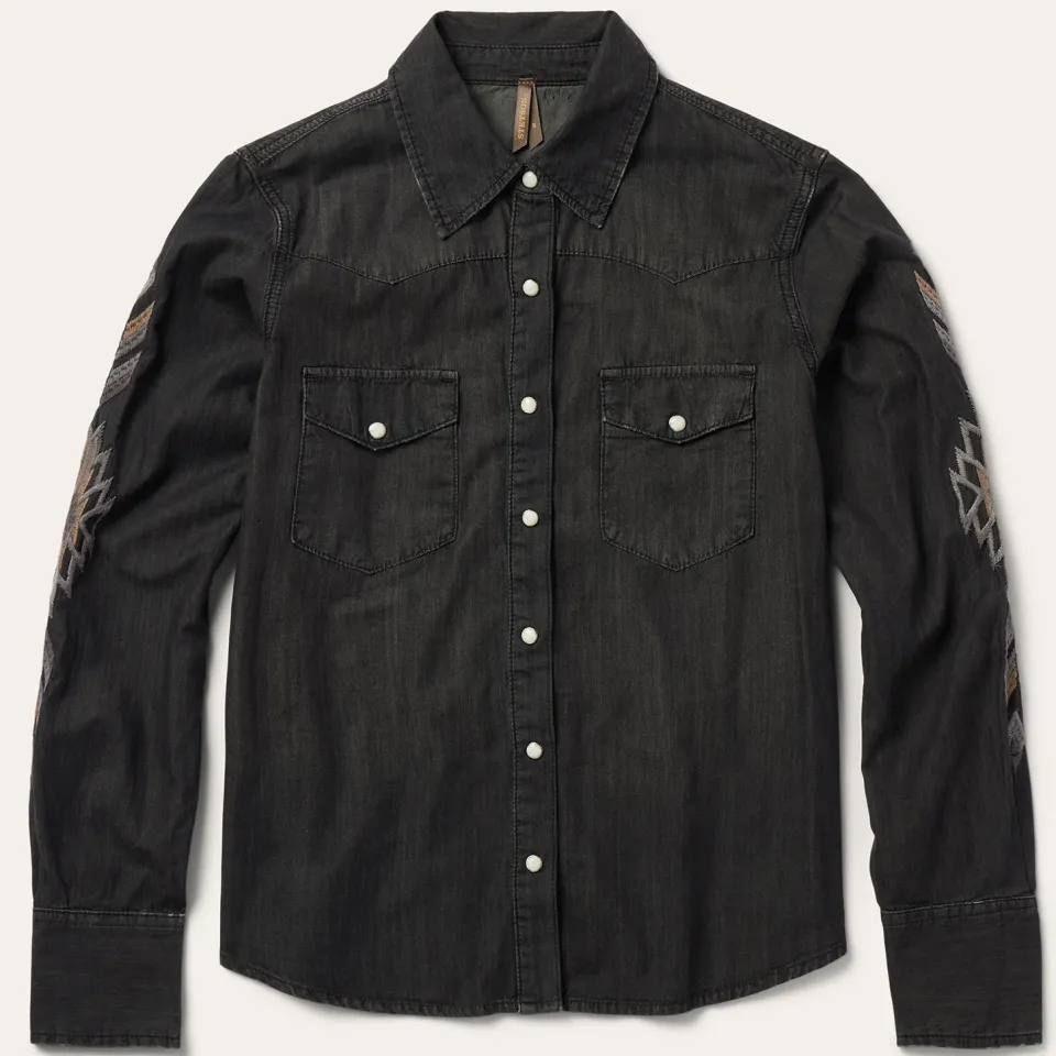Discount Stetson Embroidered Denim Shirt Black
