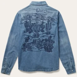 New Stetson Embroidered Boyfriend Fit Denim Shirt Blue