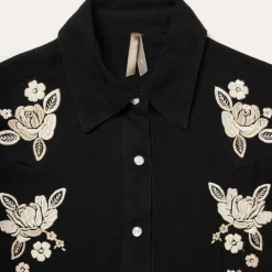 Hot Stetson Embroidered Crepe Western Shirt Black