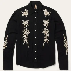 Sale Stetson Embroidered Crepe Western Shirt Black