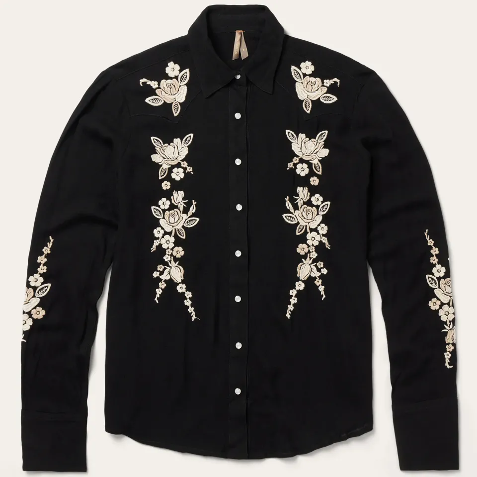 Sale Stetson Embroidered Crepe Western Shirt Black