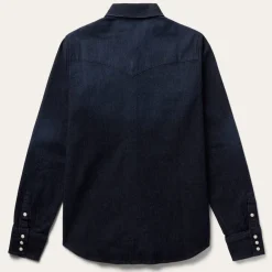 New Stetson Embroidered Dark Denim Snap Front Blouse Blue
