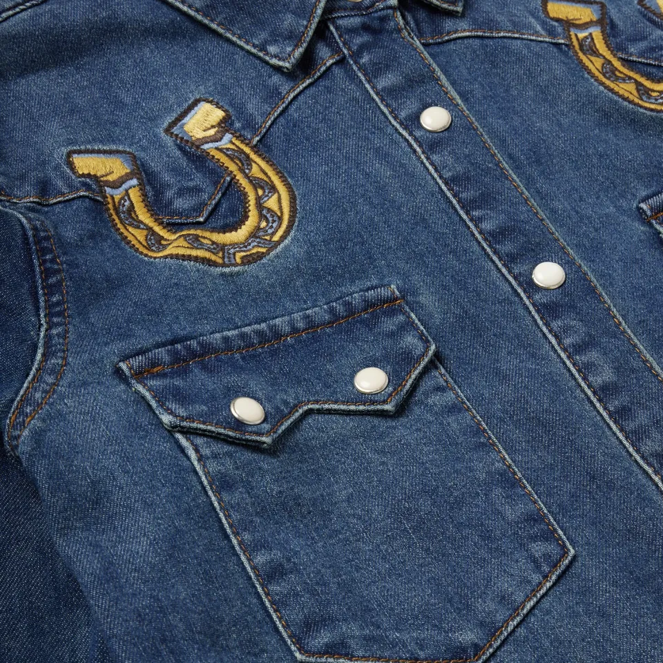 Stetson Embroidered Dark Denim Western Shirt Blue