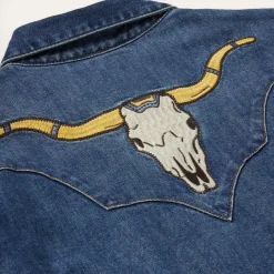 Stetson Embroidered Dark Denim Western Shirt Blue