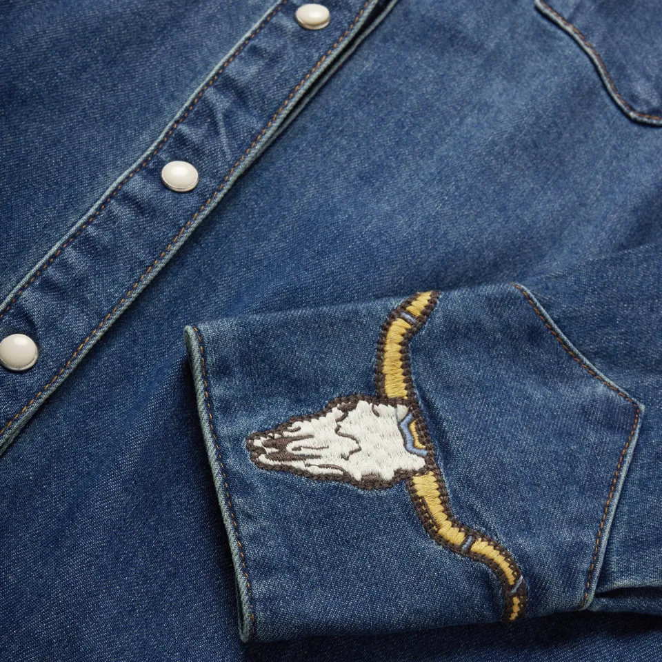 Stetson Embroidered Dark Denim Western Shirt Blue