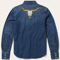 Sale Stetson Embroidered Dark Denim Western Shirt Blue