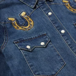 Sale Stetson Embroidered Dark Denim Western Shirt Blue