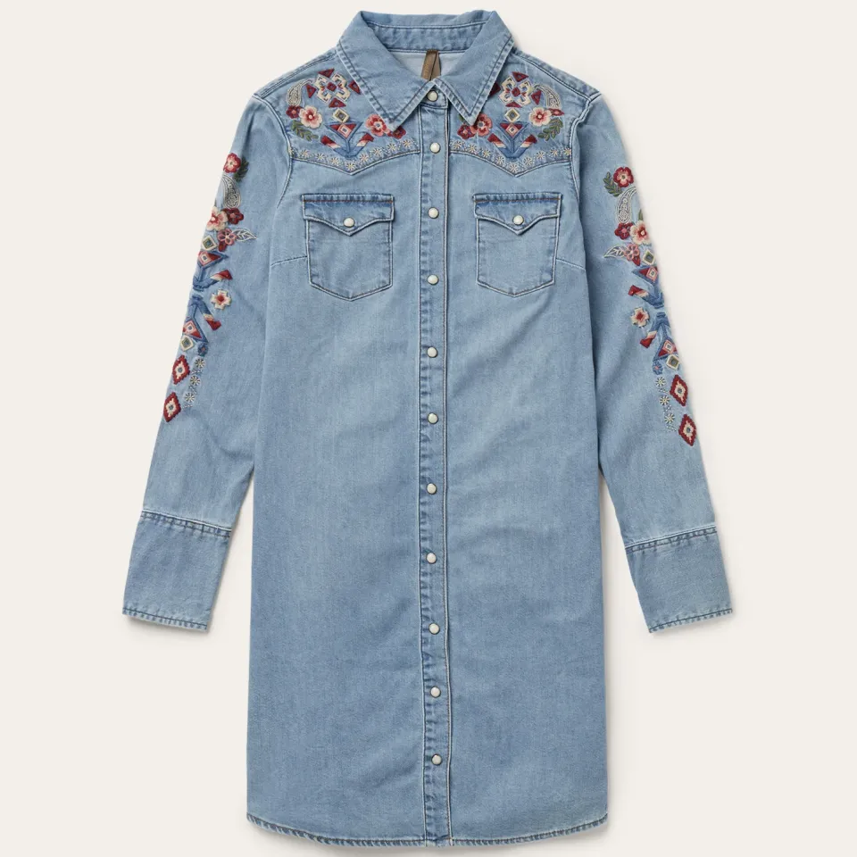 Stetson Embroidered Denim Shirt Dress Blue