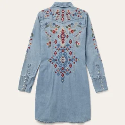 Stetson Embroidered Denim Shirt Dress Blue