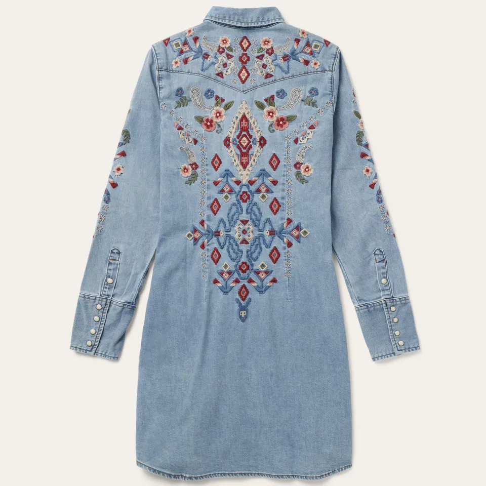 Stetson Embroidered Denim Shirt Dress Blue