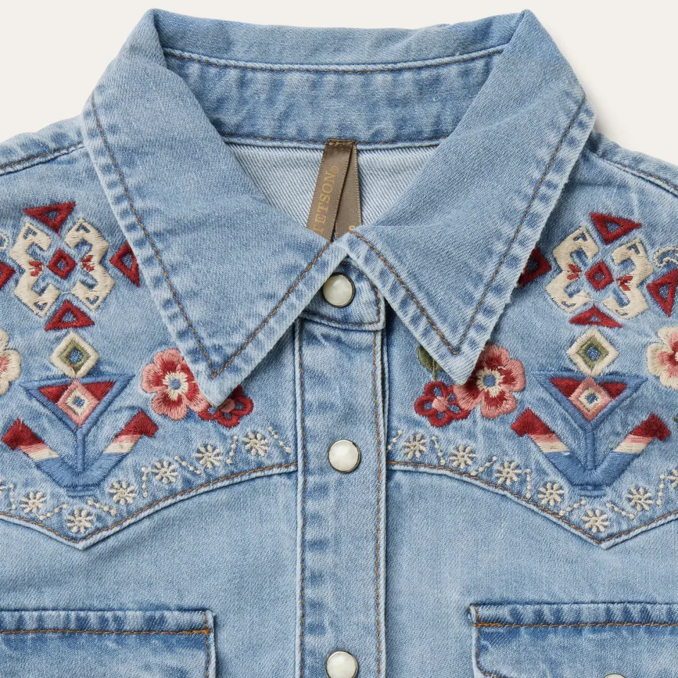 Stetson Embroidered Denim Shirt Dress Blue