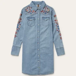 Outlet Stetson Embroidered Denim Shirt Dress Blue