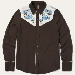 New Stetson Embroidered Rayon Western Shirt Brown